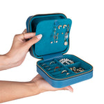 Leather Jewelry Organizer, Travel-Friendly Genuine Leather Storage Box with Velvet Lining (Celeste)