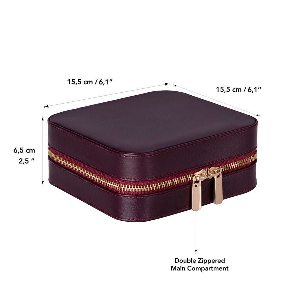 Leather Jewelry Organizer, Travel-Friendly Genuine Leather Storage Box with Velvet Lining (Celeste)