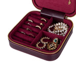 Leather Jewelry Organizer, Travel-Friendly Genuine Leather Storage Box with Velvet Lining (Celeste)