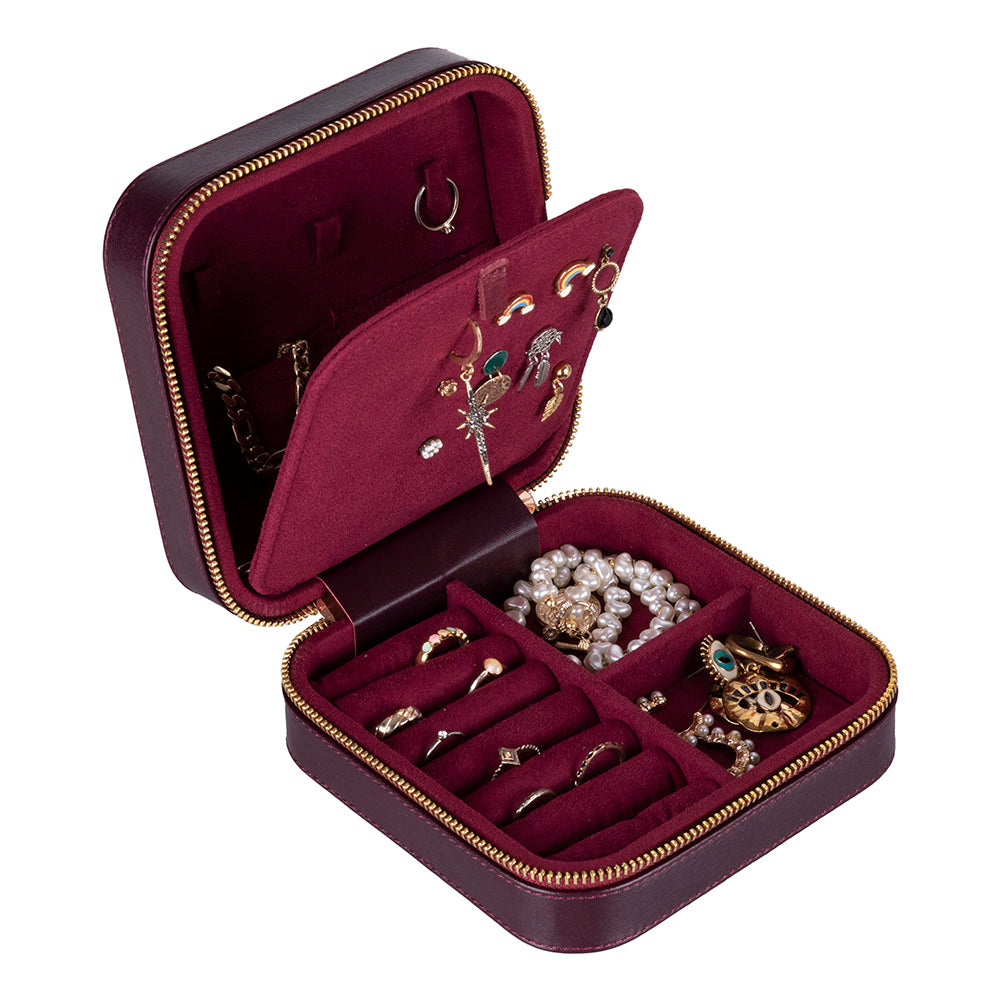 Leather Jewelry Organizer, Travel-Friendly Genuine Leather Storage Box with Velvet Lining (Celeste)