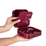 Leather Jewelry Organizer, Travel-Friendly Genuine Leather Storage Box with Velvet Lining (Celeste)