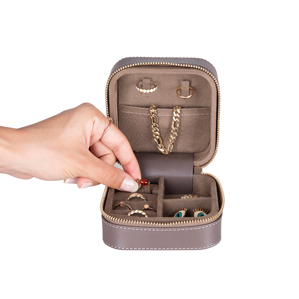 Leather Jewelry Organizer, Travel-Friendly Genuine Leather Storage Box with Velvet Lining (Celeste)