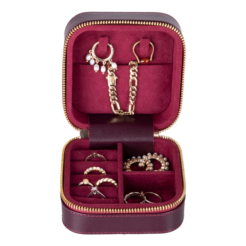 Leather Jewelry Organizer, Travel-Friendly Genuine Leather Storage Box with Velvet Lining (Celeste)