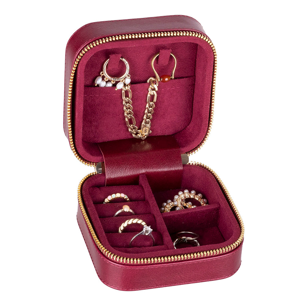 Leather Jewelry Organizer, Travel-Friendly Genuine Leather Storage Box with Velvet Lining (Celeste)