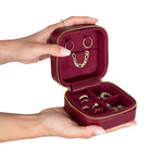 Leather Jewelry Organizer, Travel-Friendly Genuine Leather Storage Box with Velvet Lining (Celeste)