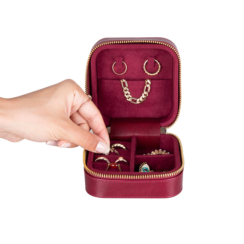 Leather Jewelry Organizer, Travel-Friendly Genuine Leather Storage Box with Velvet Lining (Celeste)