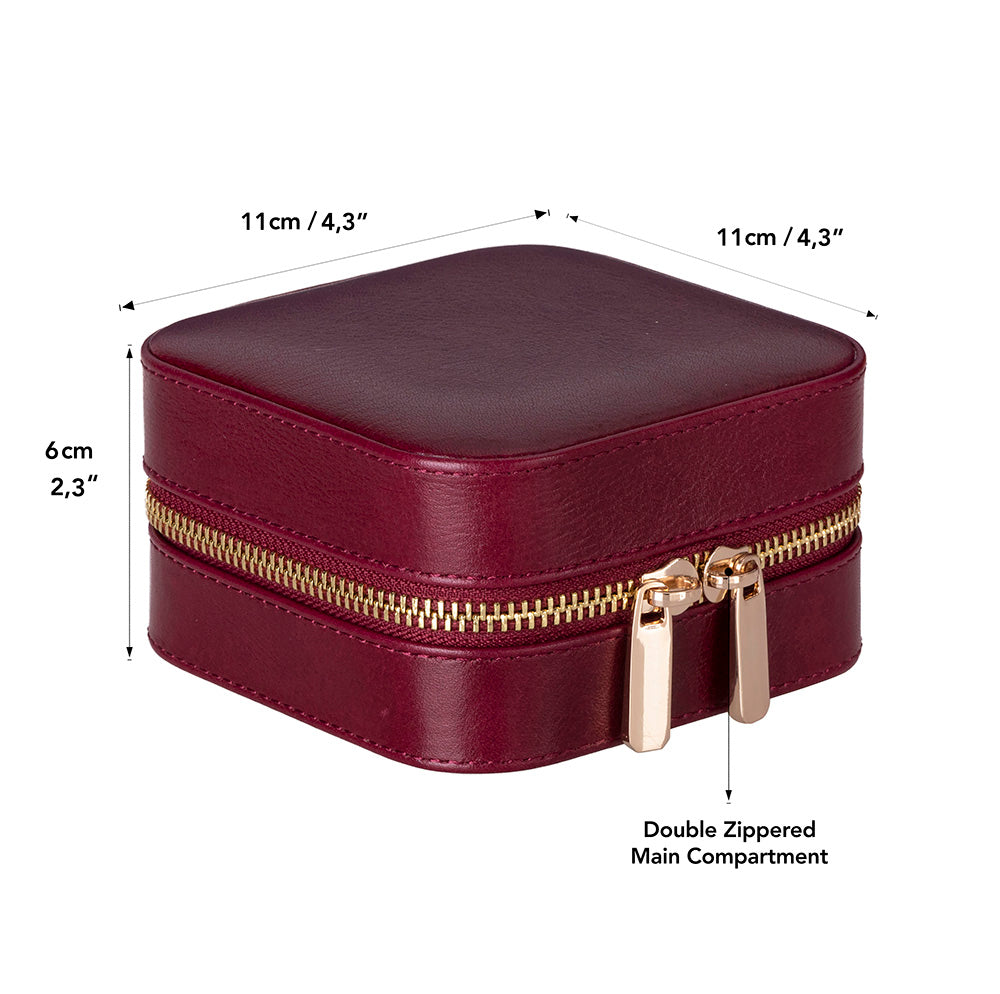 Leather Jewelry Organizer, Travel-Friendly Genuine Leather Storage Box with Velvet Lining (Celeste)