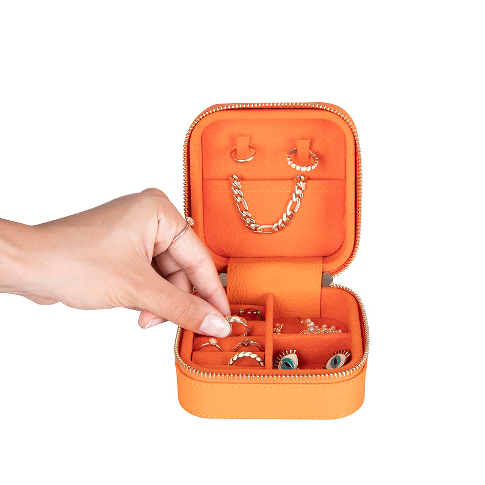 Leather Jewelry Organizer, Travel-Friendly Genuine Leather Storage Box with Velvet Lining (Celeste)