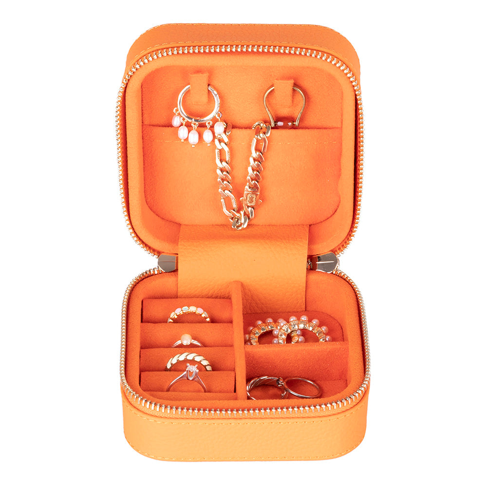 Leather Jewelry Organizer, Travel-Friendly Genuine Leather Storage Box with Velvet Lining (Celeste)