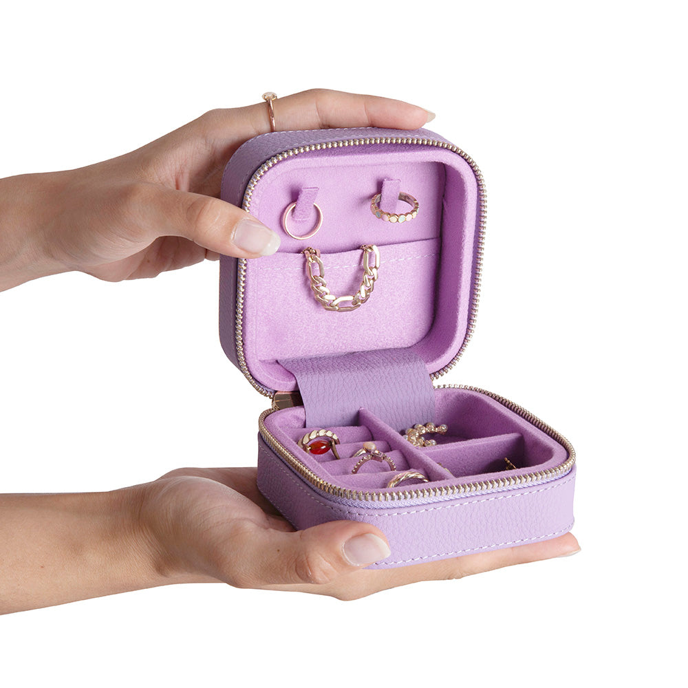 Leather Jewelry Organizer, Travel-Friendly Genuine Leather Storage Box with Velvet Lining (Celeste)