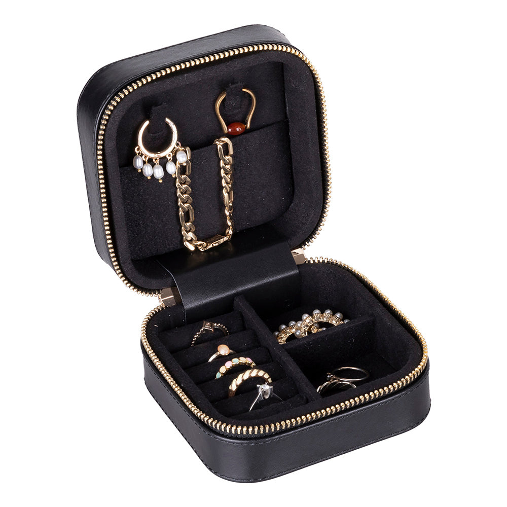 Leather Jewelry Organizer, Travel-Friendly Genuine Leather Storage Box with Velvet Lining (Celeste)