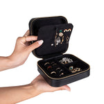 Leather Jewelry Organizer, Travel-Friendly Genuine Leather Storage Box with Velvet Lining (Celeste)