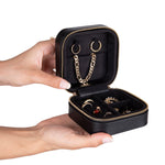 Leather Jewelry Organizer, Travel-Friendly Genuine Leather Storage Box with Velvet Lining (Celeste)