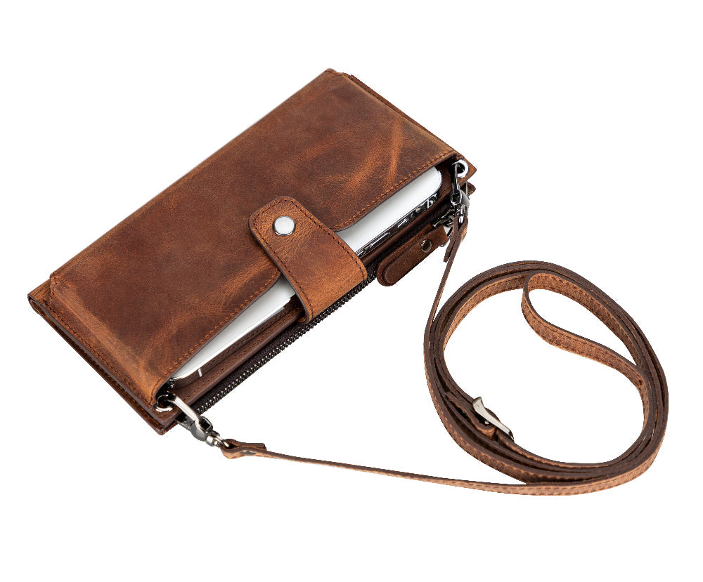 Crossbody Leather Wallet – with Phone Compartment, Card Slots & Shoulder Strap (Calista)