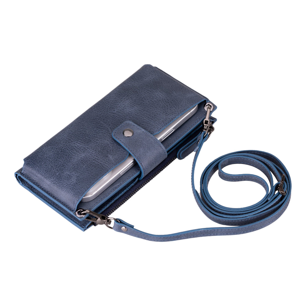 Crossbody Leather Wallet – with Phone Compartment, Card Slots & Shoulder Strap (Calista)
