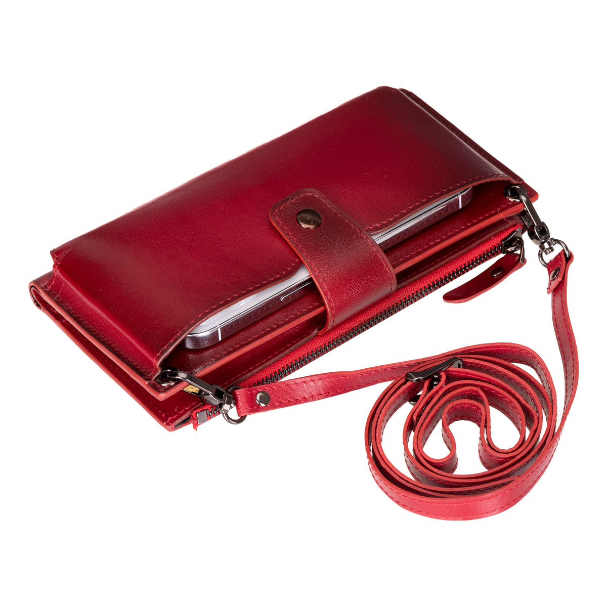 Crossbody Leather Wallet – with Phone Compartment, Card Slots & Shoulder Strap (Calista)