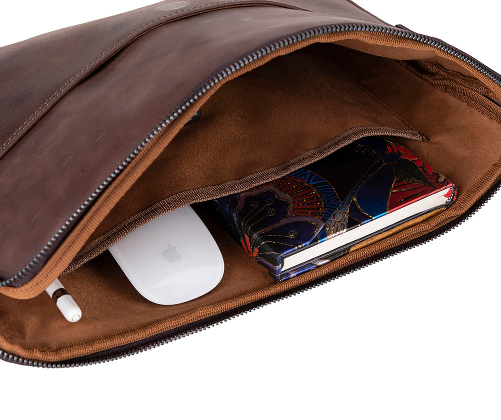 Slim Leather Laptop Bag, Genuine Leather Case, Shoulder Strap (Elona)