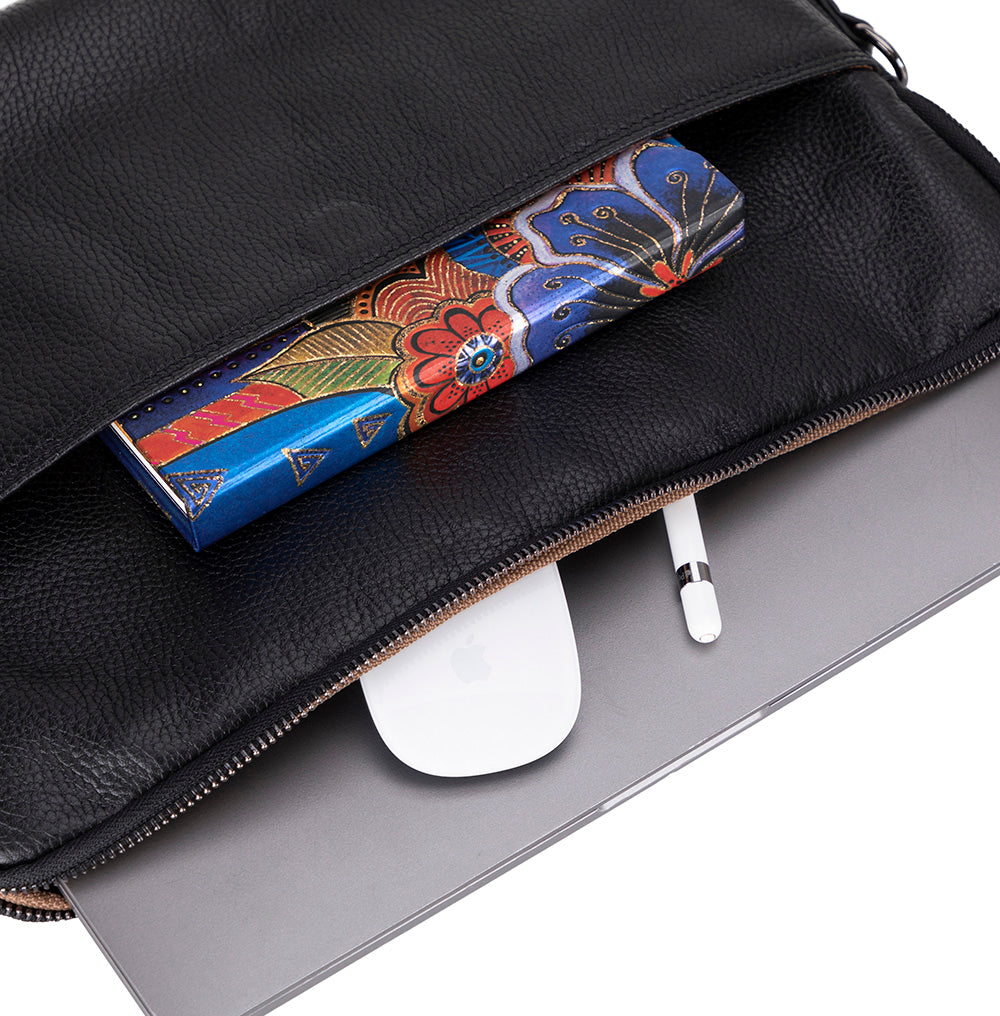 Slim Leather Laptop Bag, Genuine Leather Case, Shoulder Strap (Elona)