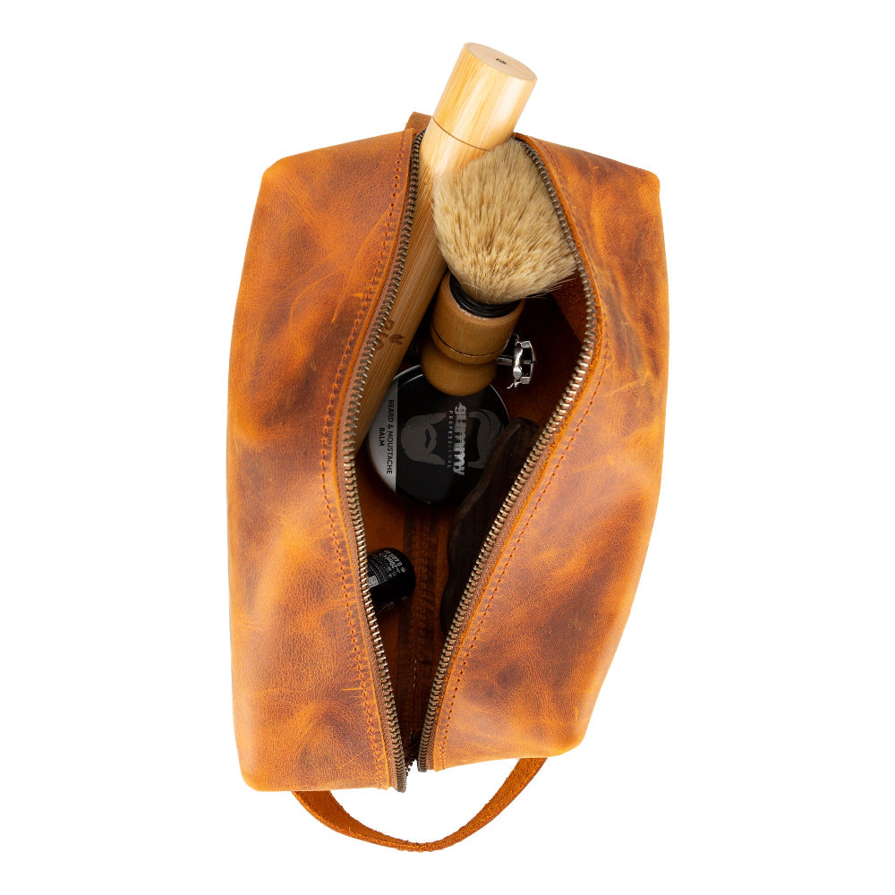 Genuine Leather Dopp Kit, Men's & Women's Toiletry Bag, Travel Organizer, Shaving Bag (Rhett)