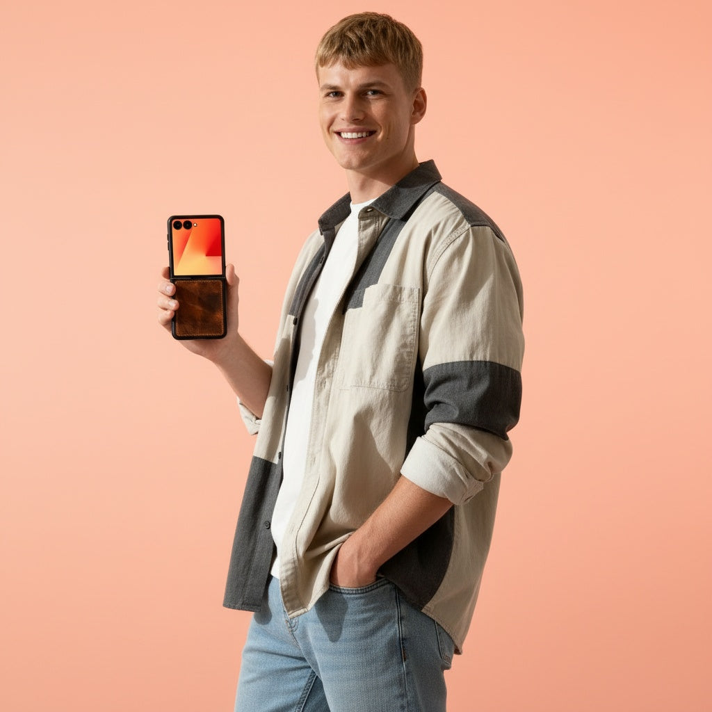 Slim Leather Case for Samsung Galaxy Z Flip 7 (Lune)