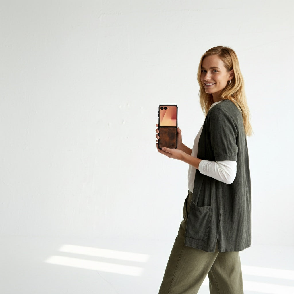 Slim Leather Case for Samsung Galaxy Z Flip 7 (Lune)