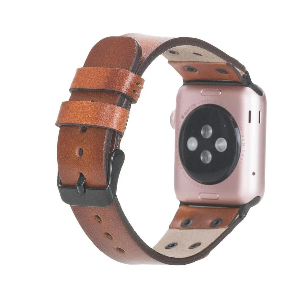 Cross Leather Apple Watch Band with Black Trok