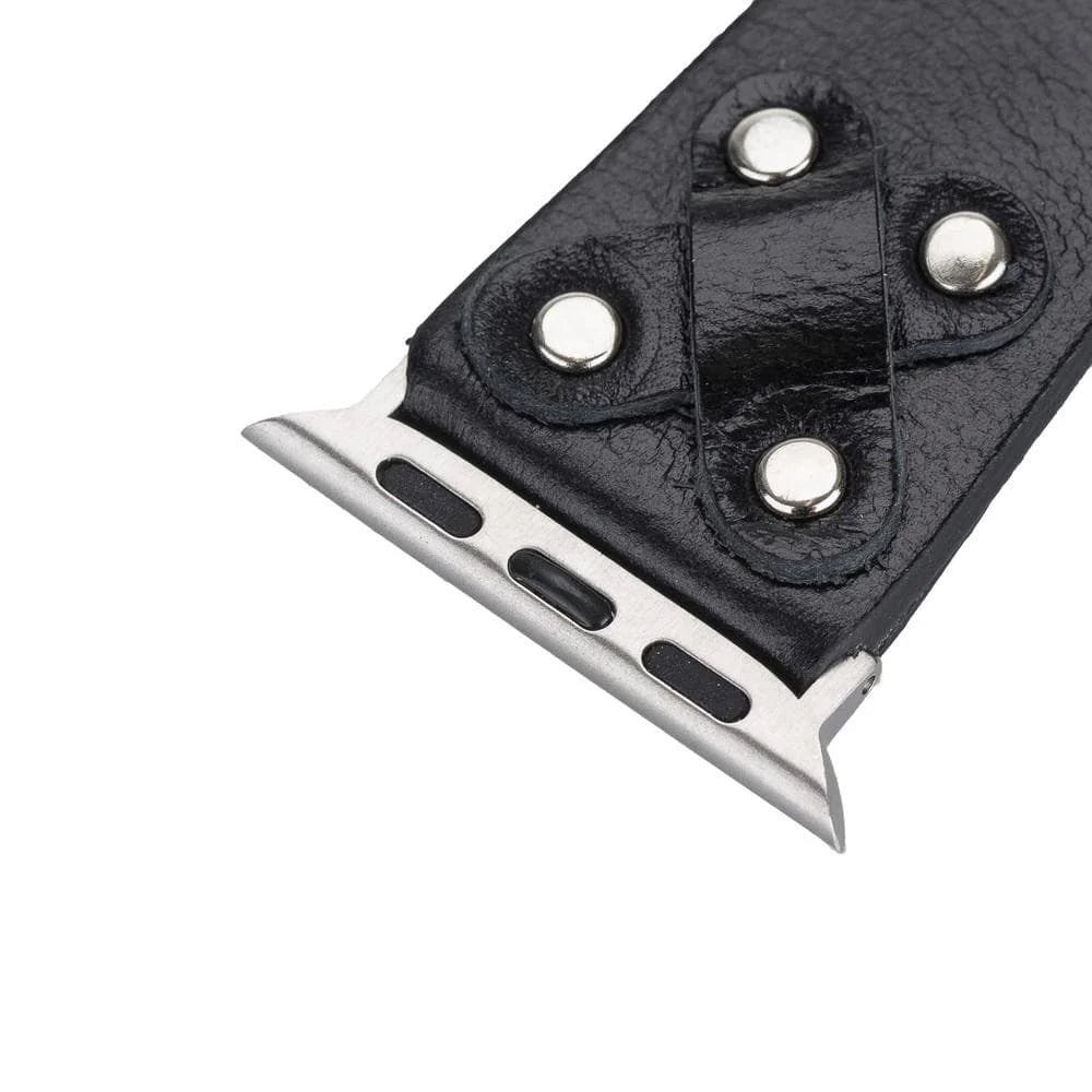 Cross Leather Apple Watch Band with Silver Trok