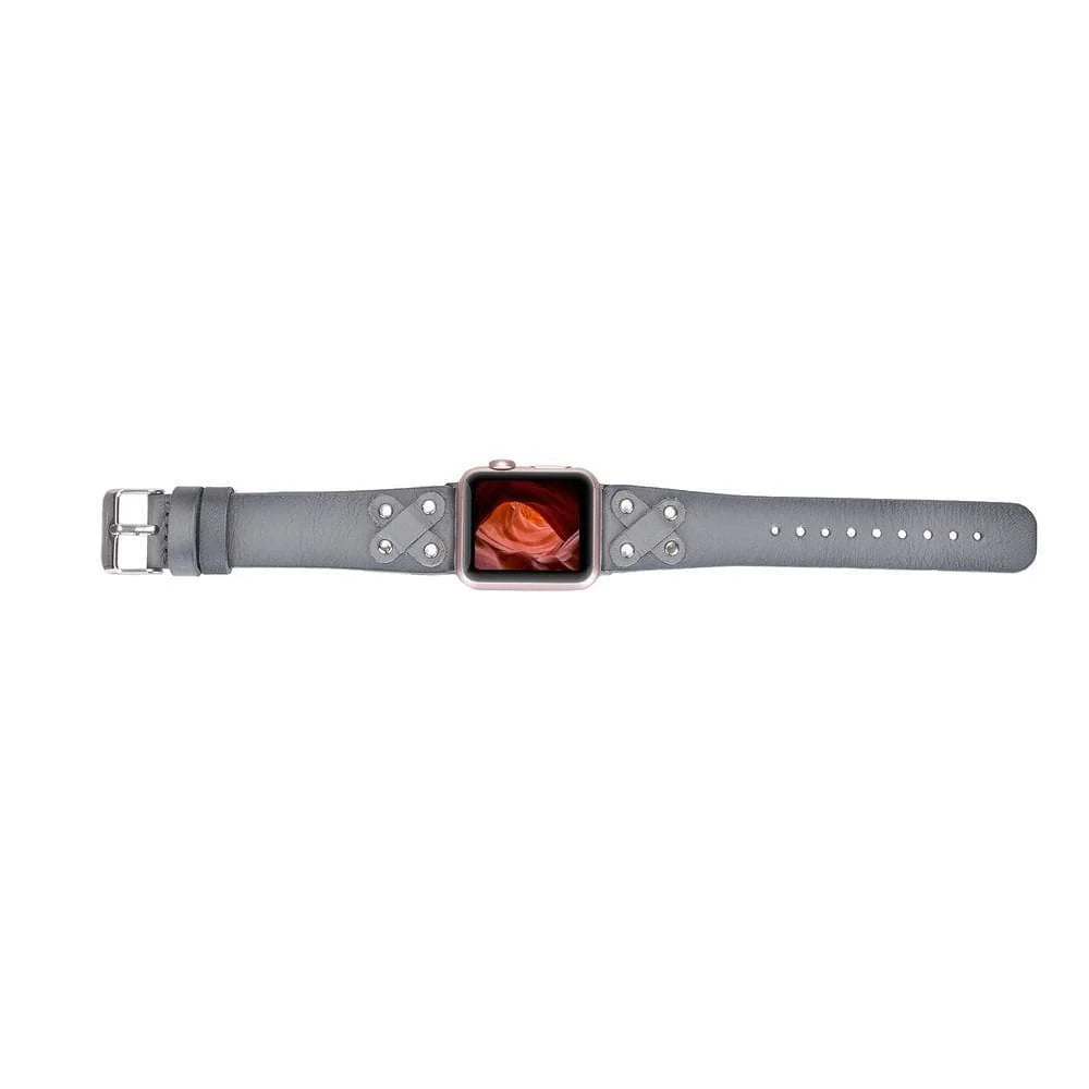 Cross Leather Apple Watch Band with Silver Trok