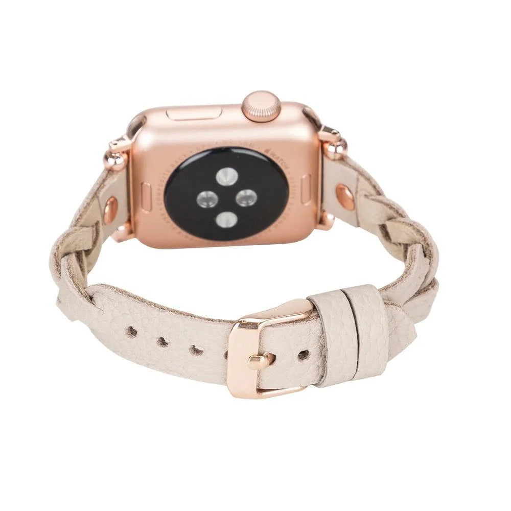 Wanda Braided Leather Apple Watch Band with Rose Gold Trok