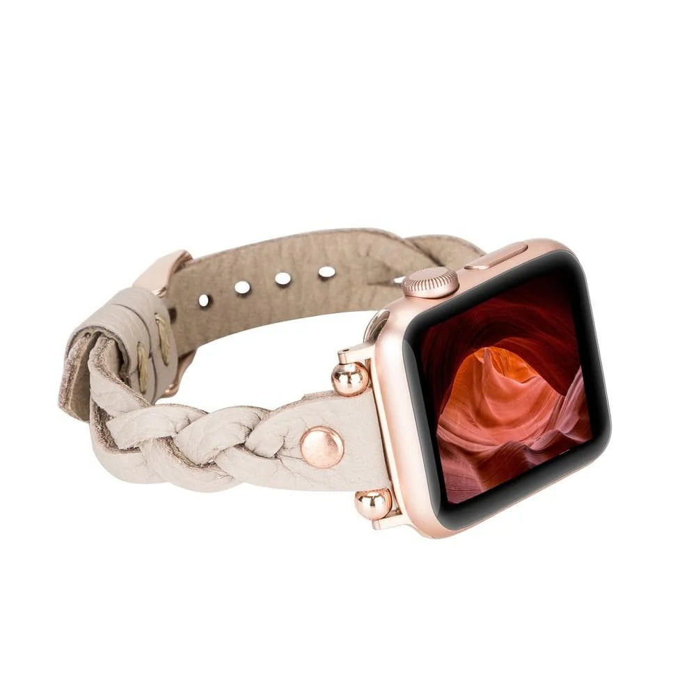 Wanda Braided Leather Apple Watch Band with Rose Gold Trok