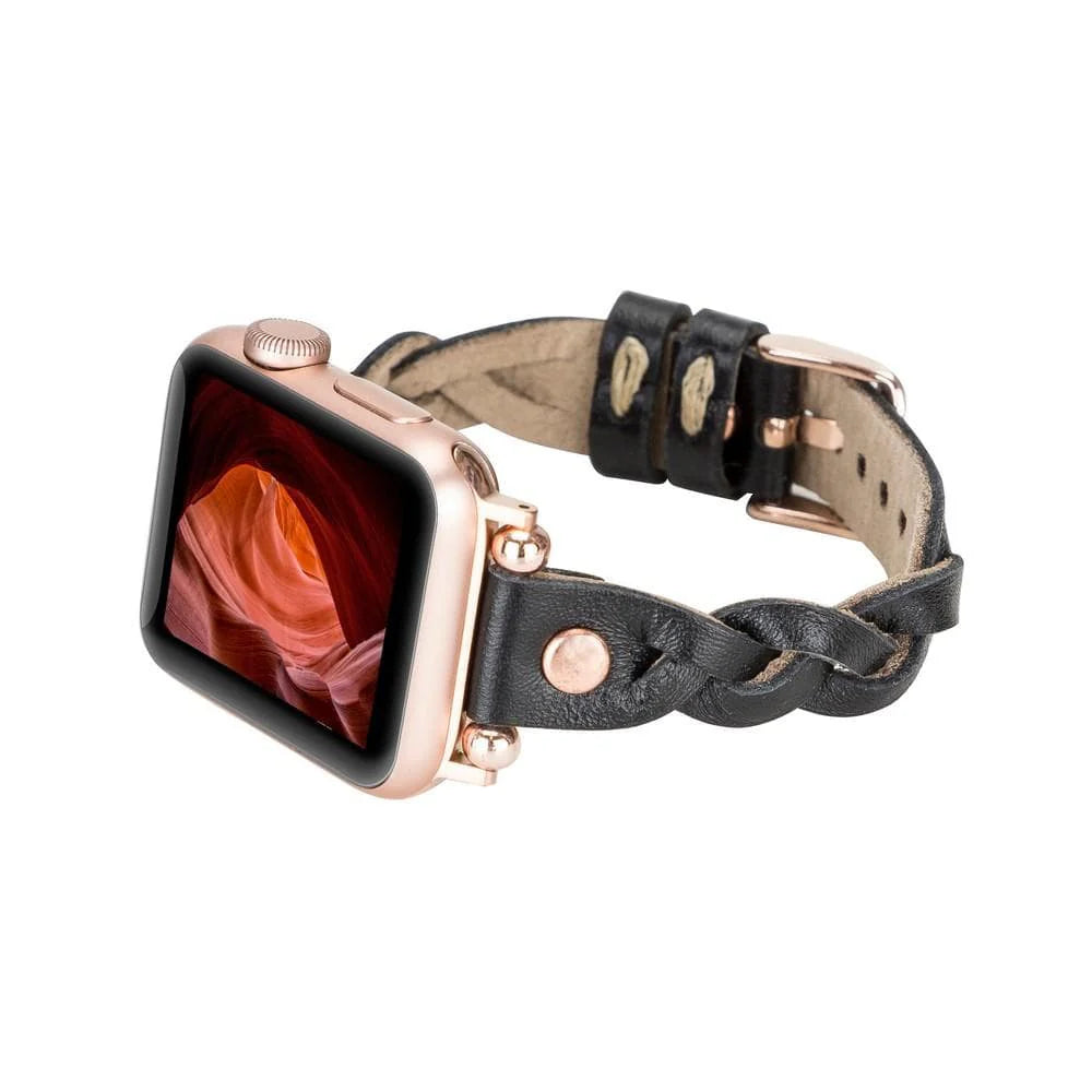 Wanda Braided Leather Apple Watch Band with Rose Gold Trok