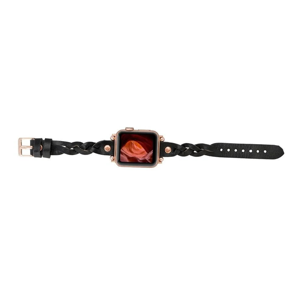 Wanda Braided Leather Apple Watch Band with Rose Gold Trok