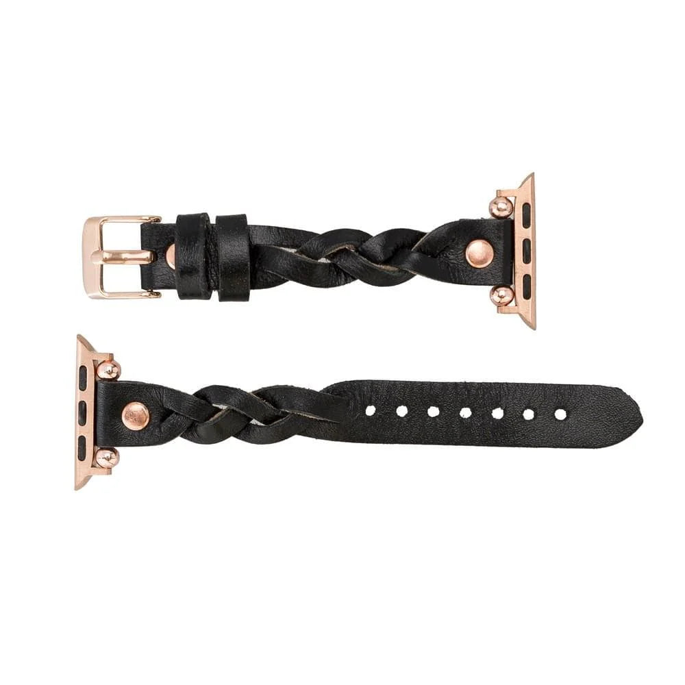 Wanda Braided Leather Apple Watch Band with Rose Gold Trok