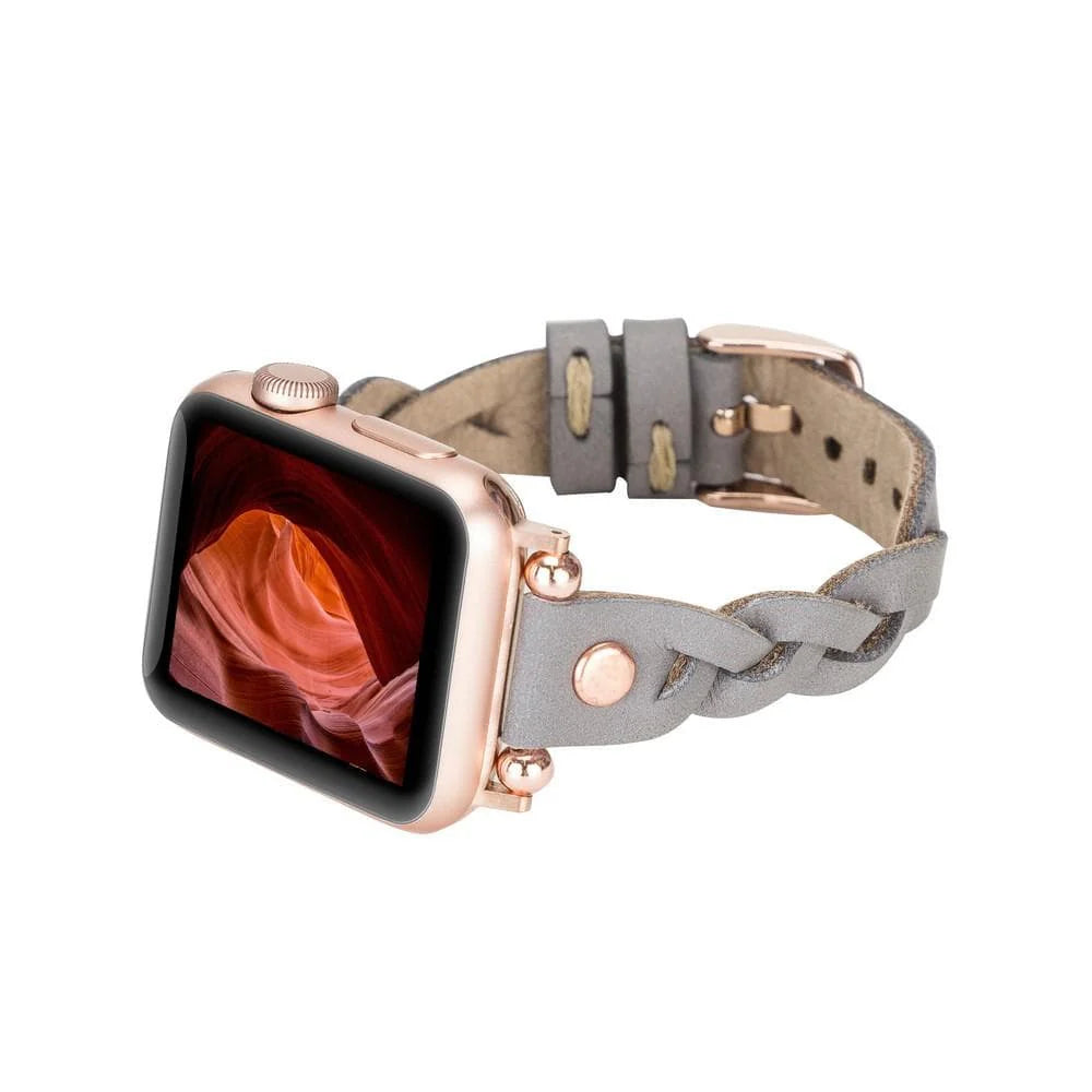 Wanda Braided Leather Apple Watch Band with Rose Gold Trok