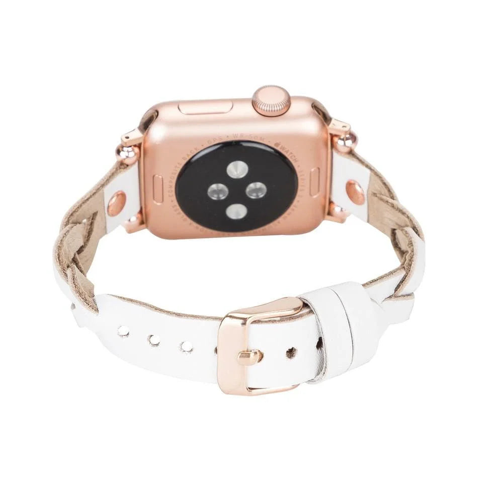 Wanda Braided Leather Apple Watch Band with Rose Gold Trok