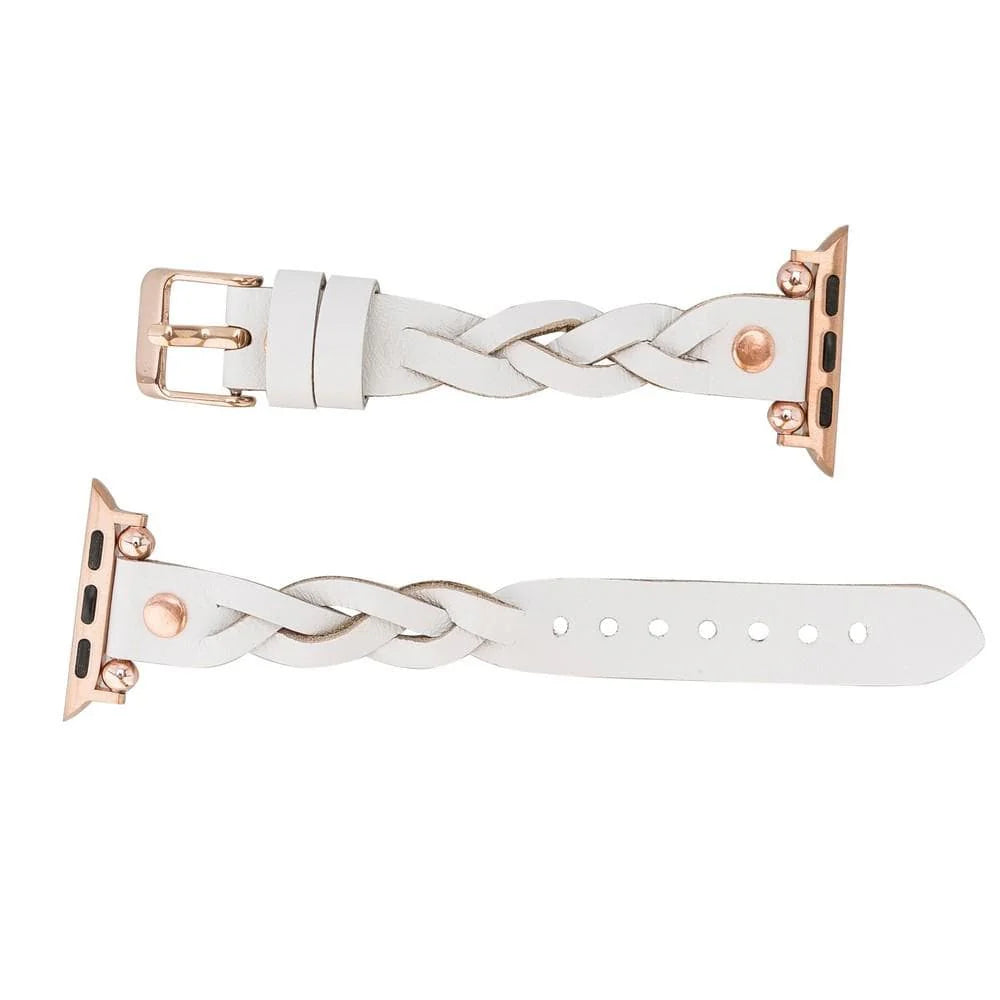 Wanda Braided Leather Apple Watch Band with Rose Gold Trok