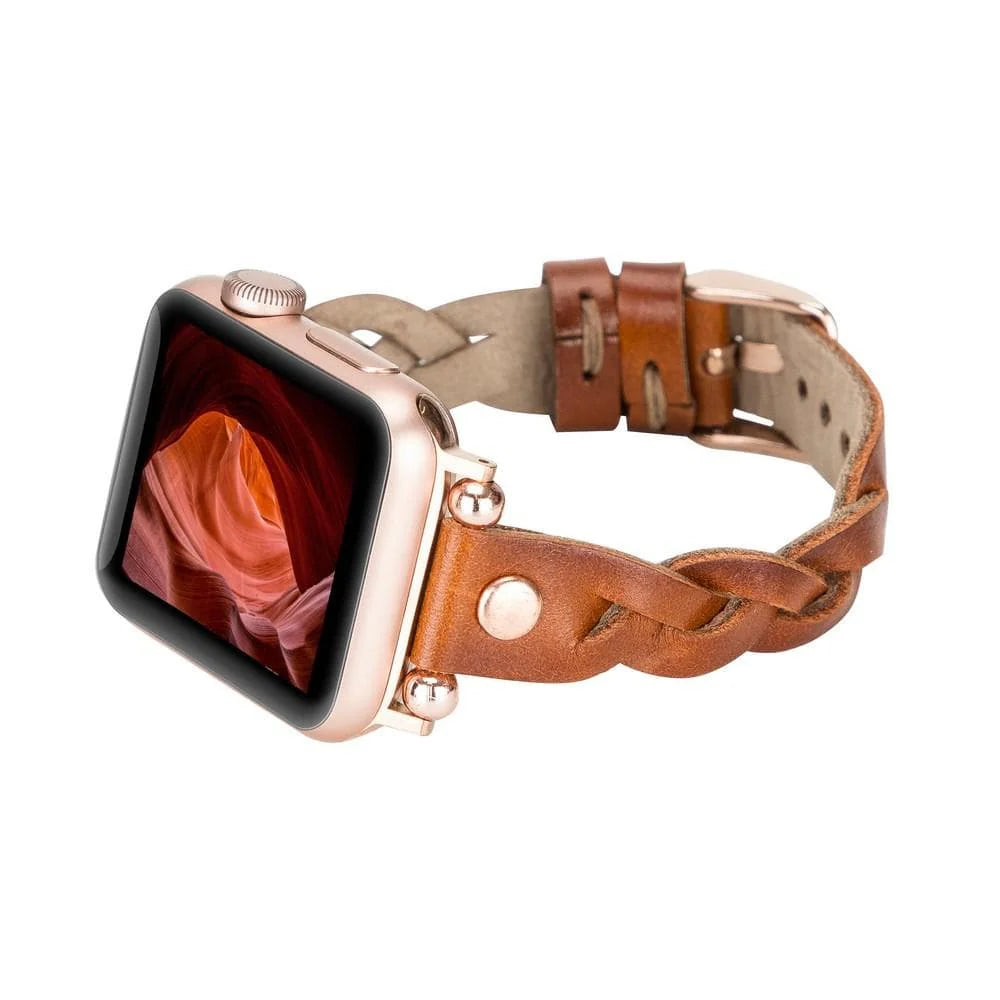 Wanda Braided Leather Apple Watch Band with Rose Gold Trok