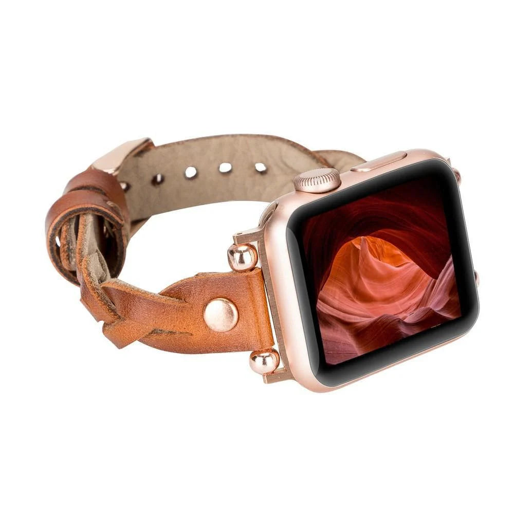 Wanda Braided Leather Apple Watch Band with Rose Gold Trok