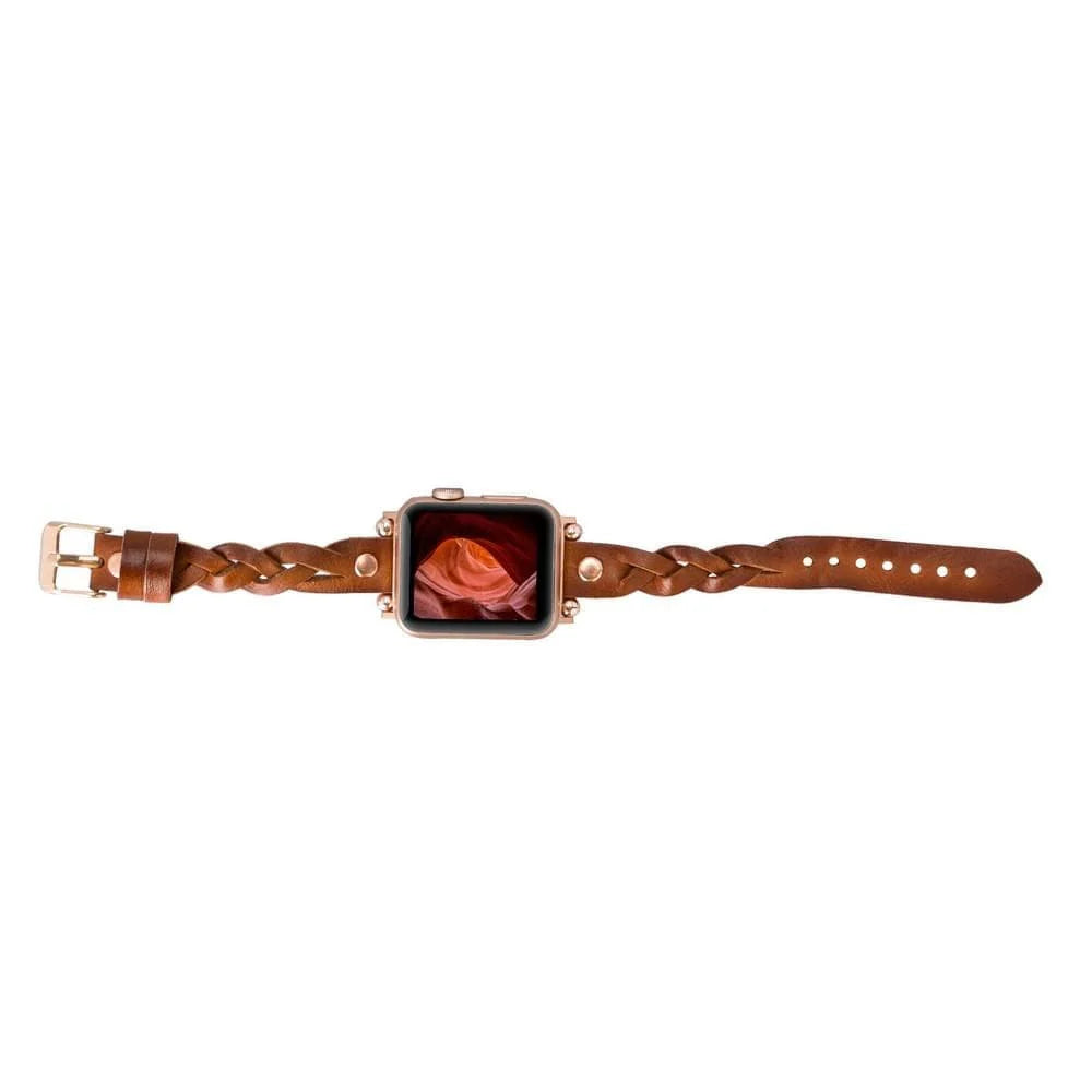 Wanda Braided Leather Apple Watch Band with Rose Gold Trok