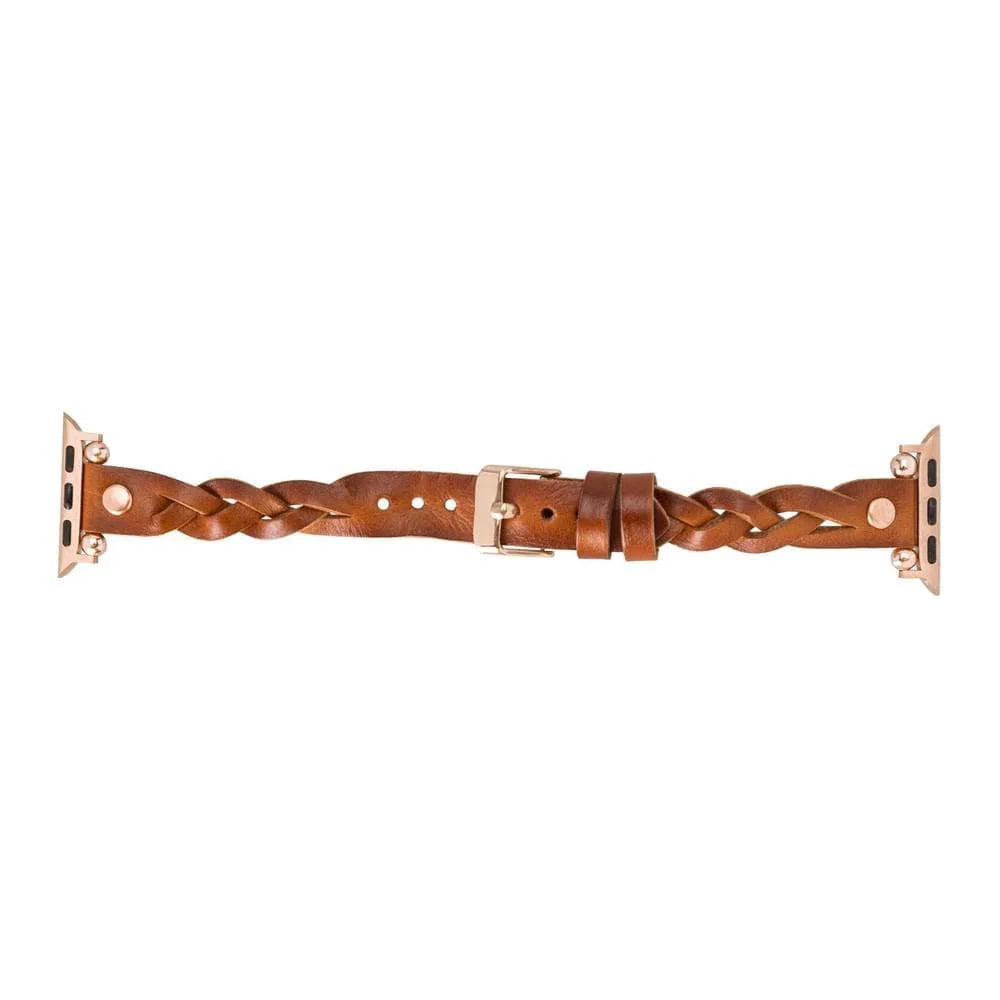 Wanda Braided Leather Apple Watch Band with Rose Gold Trok