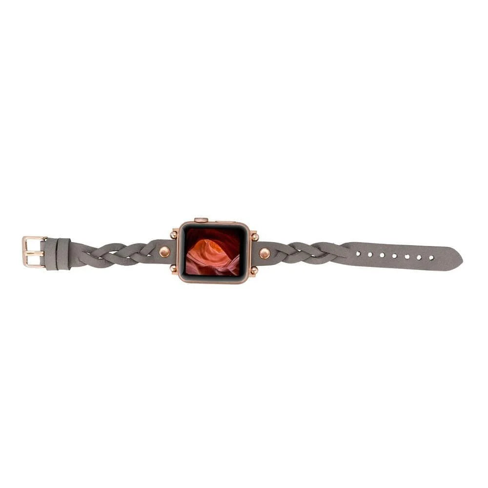 Wanda Braided Leather Apple Watch Band with Rose Gold Trok