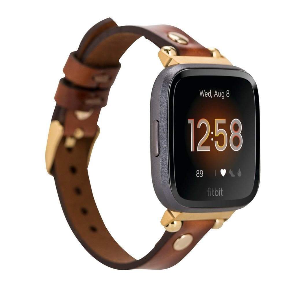 Ferro Leather Fitbit Watch Band with Gold Trok