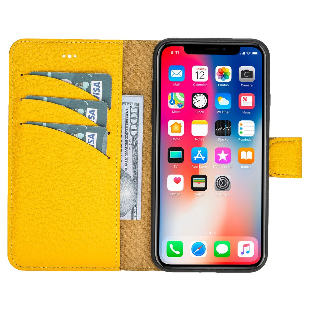 Apple iPhone X-XS Series Leather Wallet Case Yellow