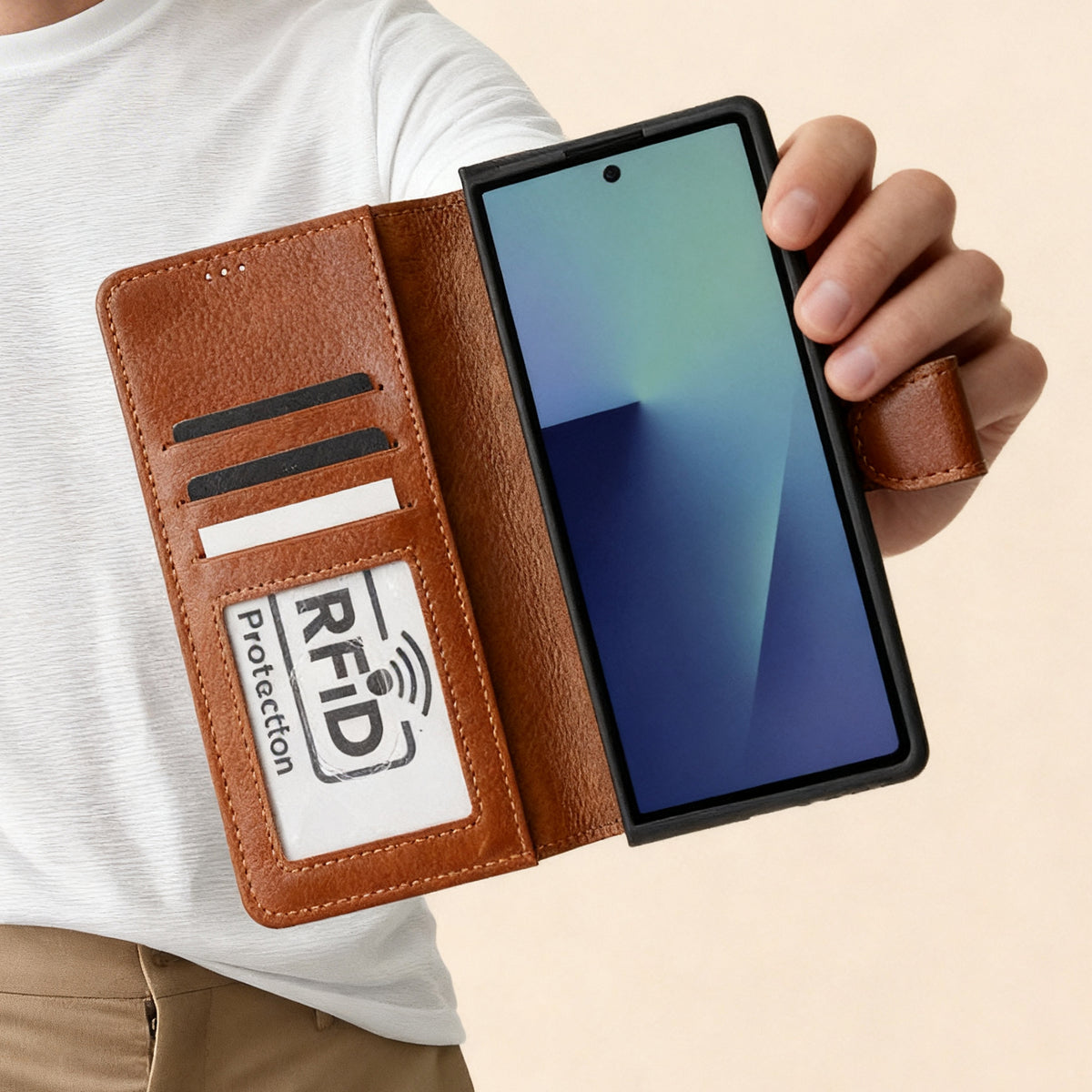 Handcrafted Leather Wallet Case for Samsung Galaxy Z Fold 7 – RFID Blocking