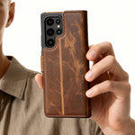 Leather Wallet Case for Samsung Galaxy S22, Plus, Ultra, RFID Blocking, Card Holder, Wireless Charging Compatible (Lunara)