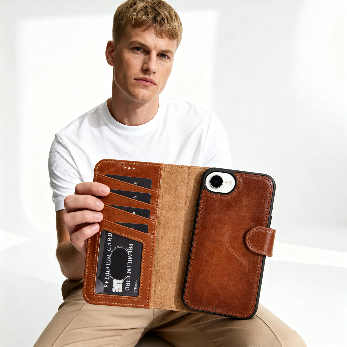 Magic iPhone 17E / 16E Leather Wallet Case Detachable