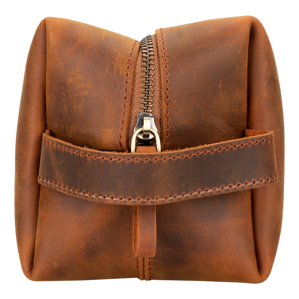 Genuine Leather Dopp Kit, Men's & Women's Toiletry Bag, Travel Organizer, Shaving Bag (Rhett)