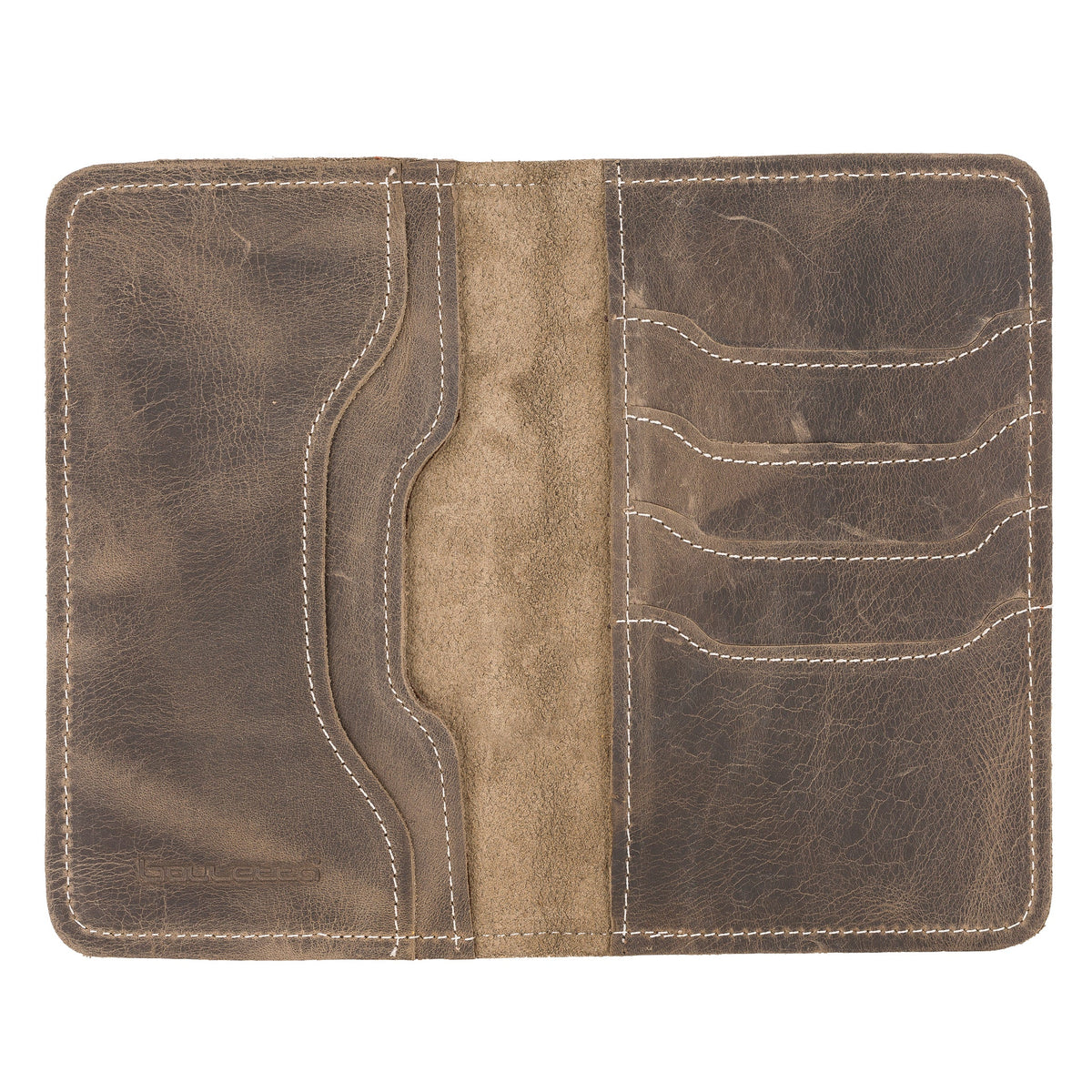 Passport Cover with Leather Wallet, 4 Card Windows, Antique Brown