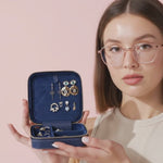 Leather Jewelry Organizer, Travel-Friendly Genuine Leather Storage Box with Velvet Lining (Celeste)